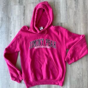 GILDAN Hot Pink Jiminy Peak Mountain Resort Long Sleeve Hoodie Sweatshirt Size S